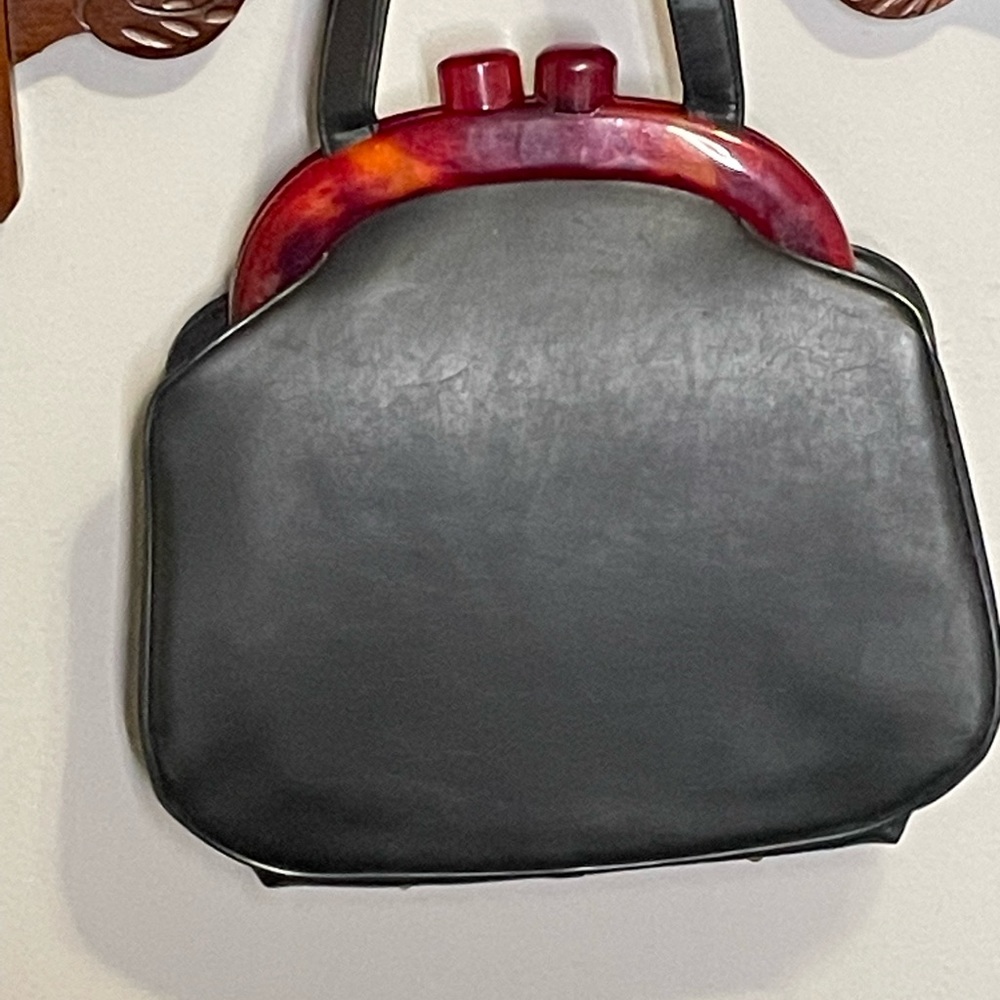 Vintage Mid Century Faux Leather and Bakelite Handbag